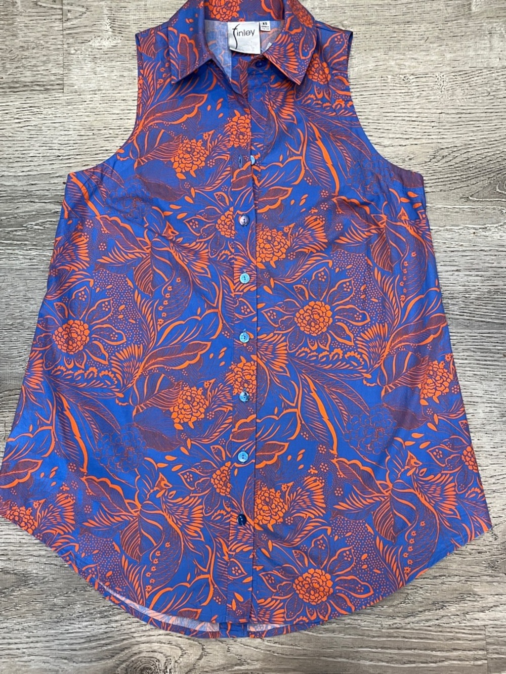 Finley Sleeveless Button Front Floral Top - Blue & Orange Size XS